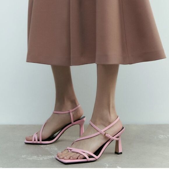 NWT Zara Strappy Heeled Leather Sandals - Picture 8 of 12